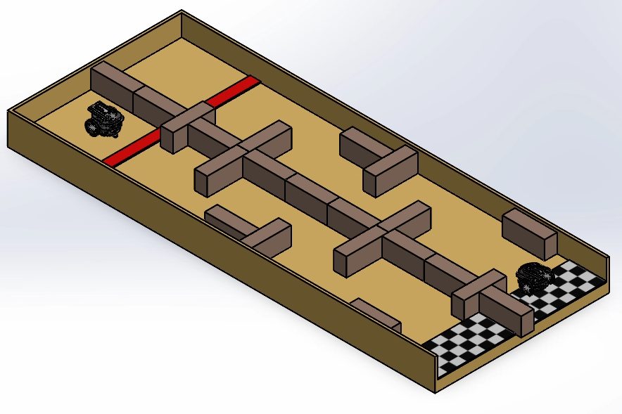 3D render of the maze-like canyon course for the autonomous robot challenge